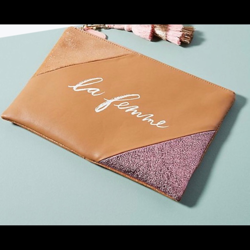 Anthropologie Well Worded Tassel pouch clutch